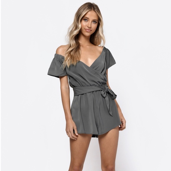 Tobi Pants - TOBI Leah Off Shoulder Wrap Romper Olive NWT Small